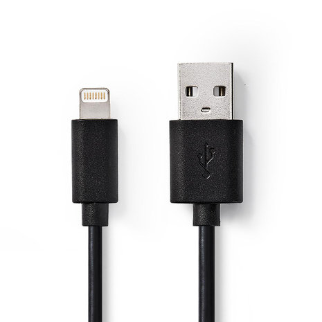 USB-Kabel  USB 2.0 | Apple Lightning 8-Pins | USB-A Male | 480 Mbps | 12 W | Vernikkeld | 1.00 m | Rond | PVC | Zwart